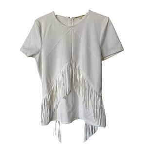 Fringe Western Cowboy Blouse Gianni Formal Short Sleeve Size M Women Ivory
